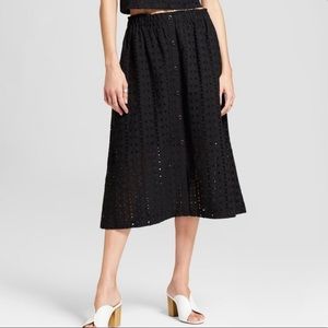 Button Up Black Eyelet Skirt